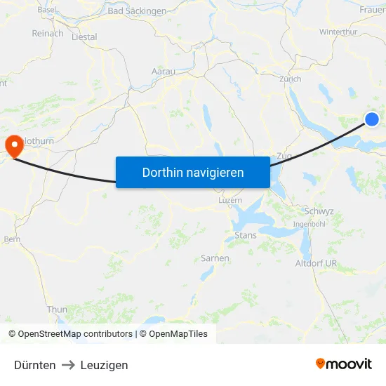 Dürnten to Leuzigen map
