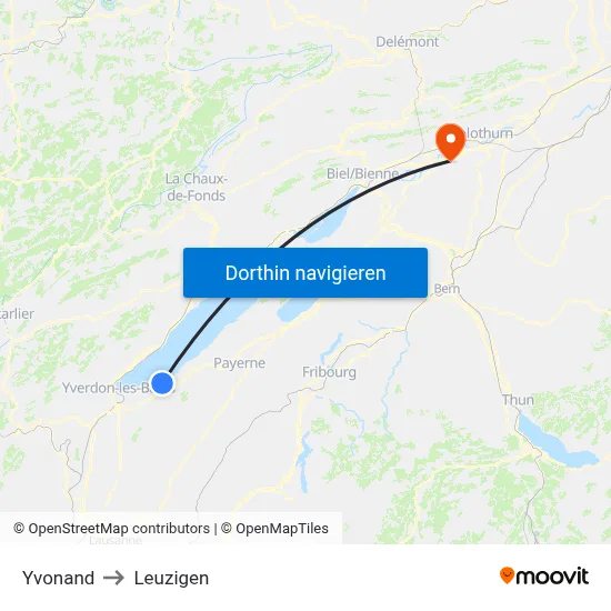Yvonand to Leuzigen map