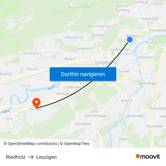 Riedholz to Leuzigen map