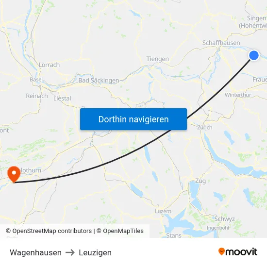 Wagenhausen to Leuzigen map