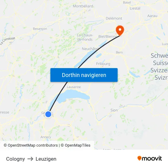 Cologny to Leuzigen map