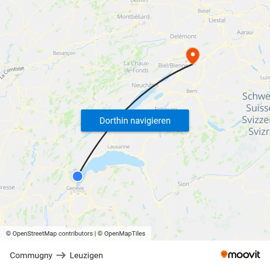 Commugny to Leuzigen map