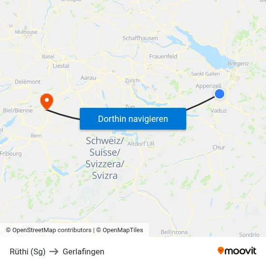 Rüthi (Sg) to Gerlafingen map