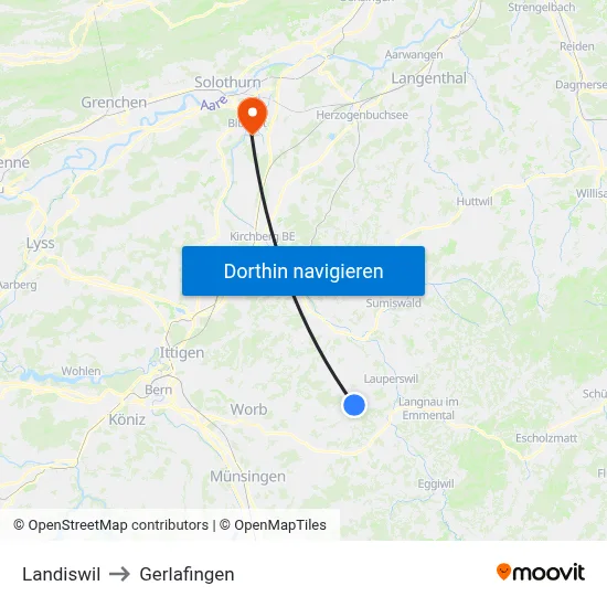 Landiswil to Gerlafingen map
