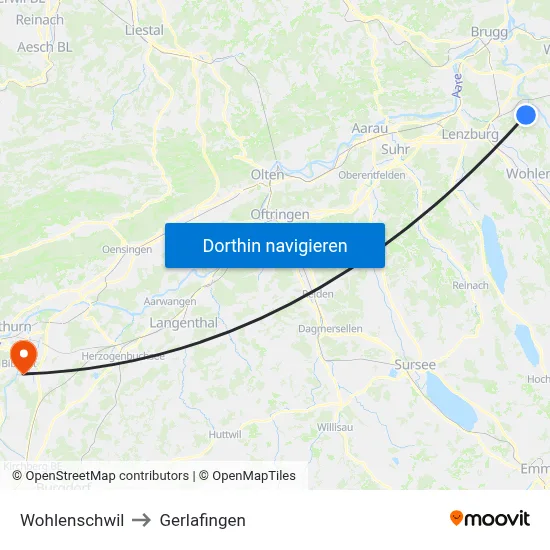 Wohlenschwil to Gerlafingen map