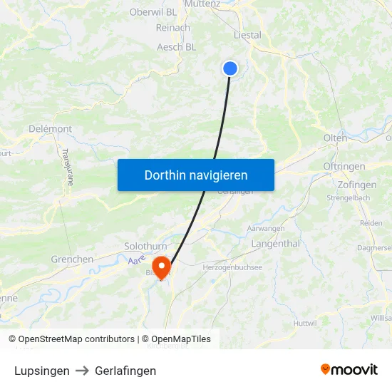 Lupsingen to Gerlafingen map