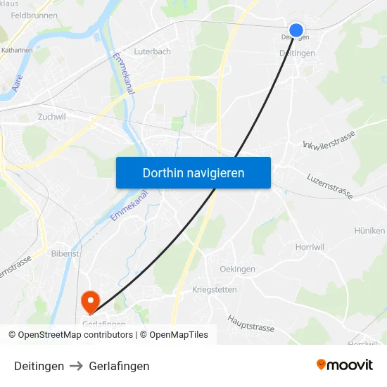 Deitingen to Gerlafingen map