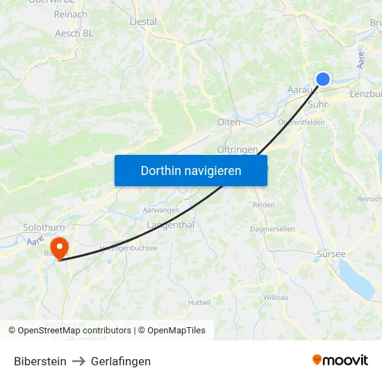 Biberstein to Gerlafingen map