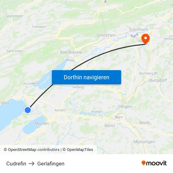 Cudrefin to Gerlafingen map