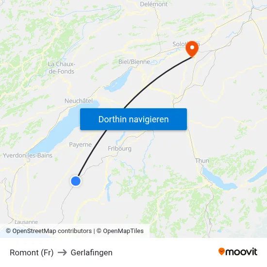 Romont (Fr) to Gerlafingen map