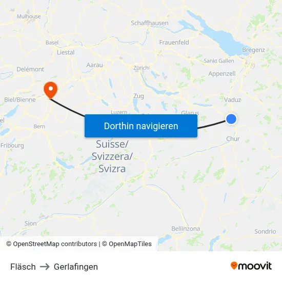 Fläsch to Gerlafingen map