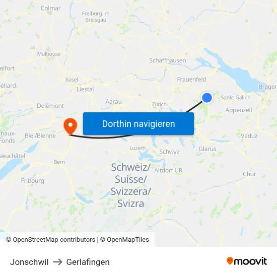 Jonschwil to Gerlafingen map
