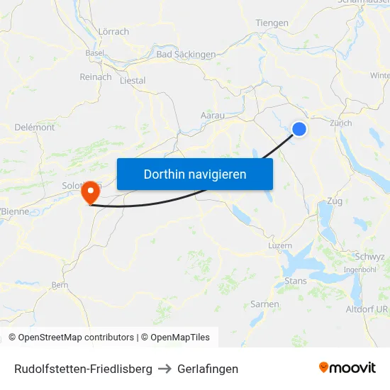 Rudolfstetten-Friedlisberg to Gerlafingen map