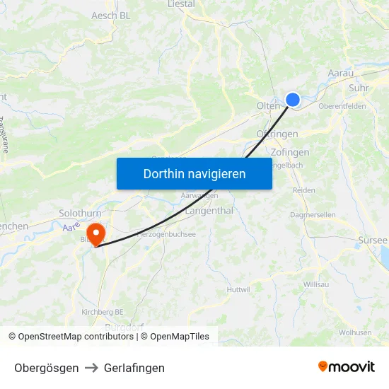 Obergösgen to Gerlafingen map