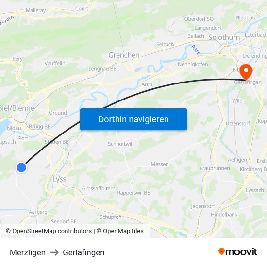 Merzligen to Gerlafingen map