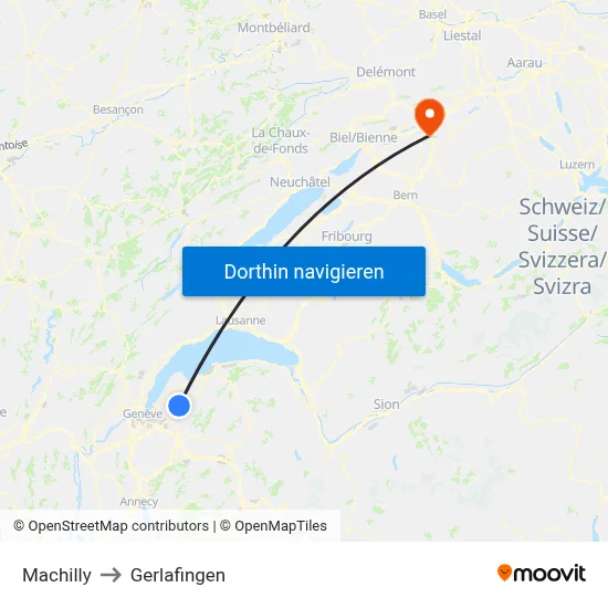 Machilly to Gerlafingen map