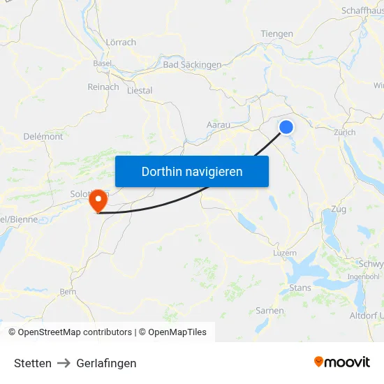 Stetten to Gerlafingen map