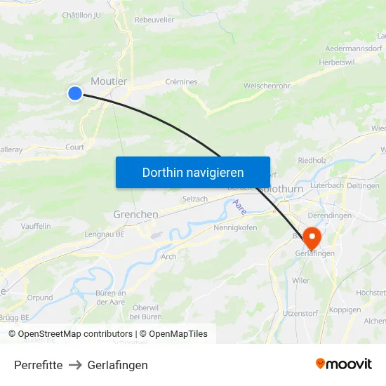 Perrefitte to Gerlafingen map