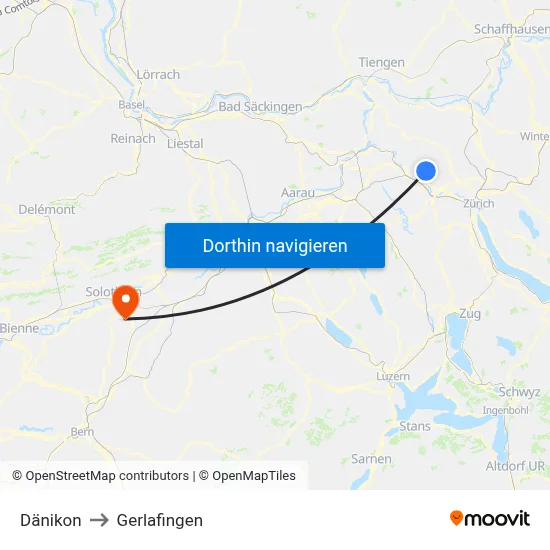 Dänikon to Gerlafingen map