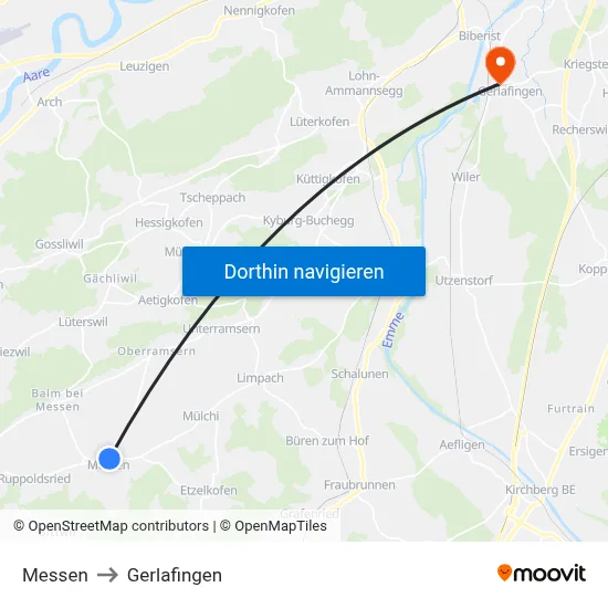 Messen to Gerlafingen map