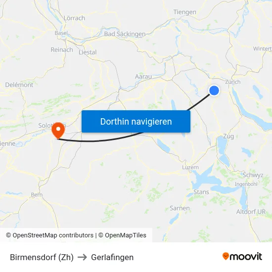 Birmensdorf (Zh) to Gerlafingen map