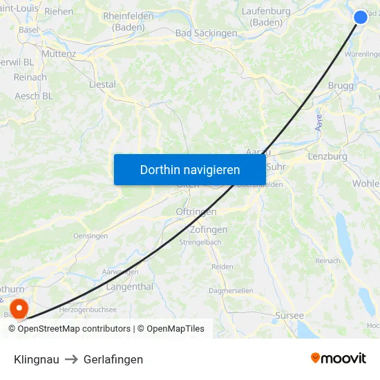 Klingnau to Gerlafingen map