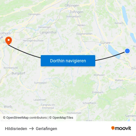 Hildisrieden to Gerlafingen map