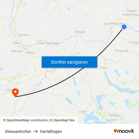 Diessenhofen to Gerlafingen map