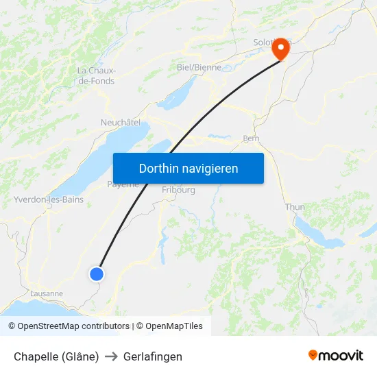 Chapelle (Glâne) to Gerlafingen map