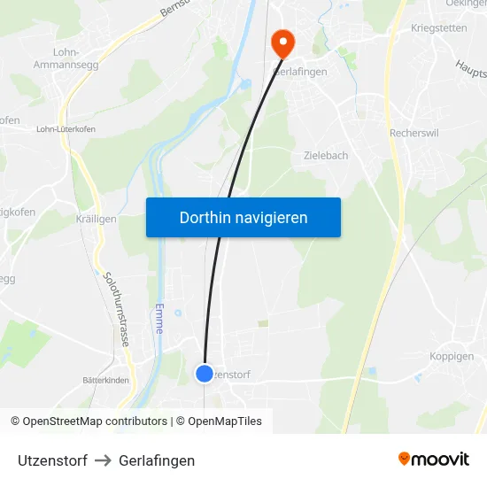 Utzenstorf to Gerlafingen map