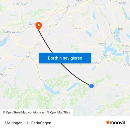Meiringen to Gerlafingen map