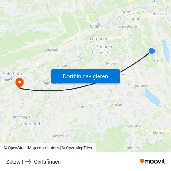 Zetzwil to Gerlafingen map