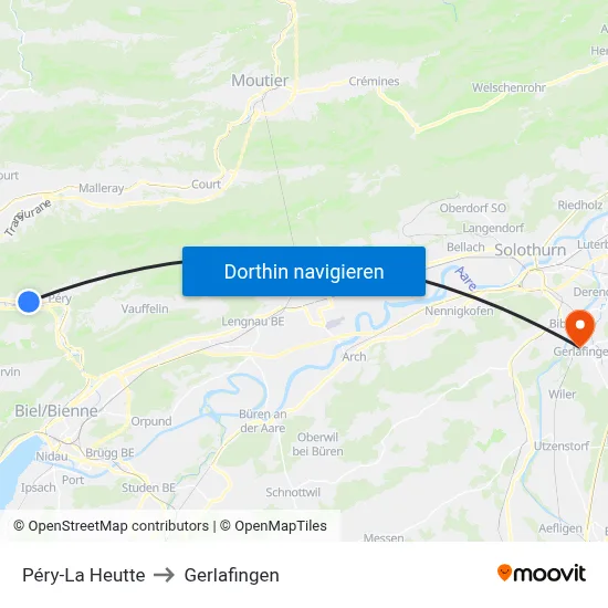 Péry-La Heutte to Gerlafingen map