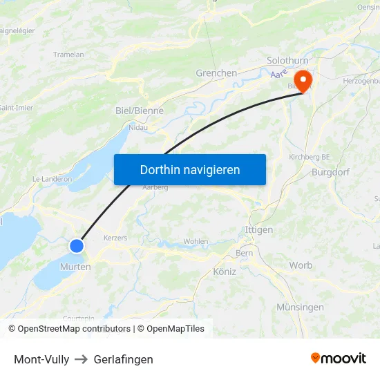 Mont-Vully to Gerlafingen map