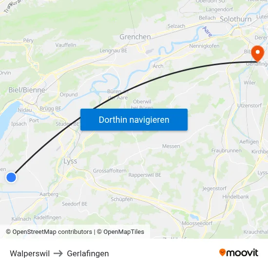 Walperswil to Gerlafingen map