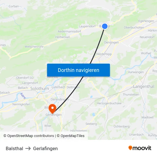 Balsthal to Gerlafingen map