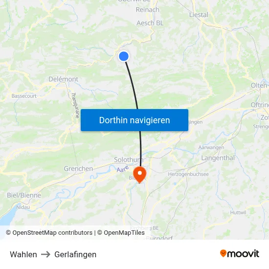 Wahlen to Gerlafingen map