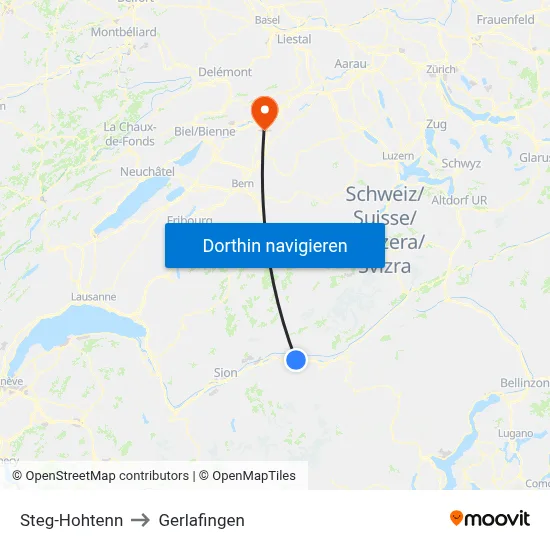 Steg-Hohtenn to Gerlafingen map