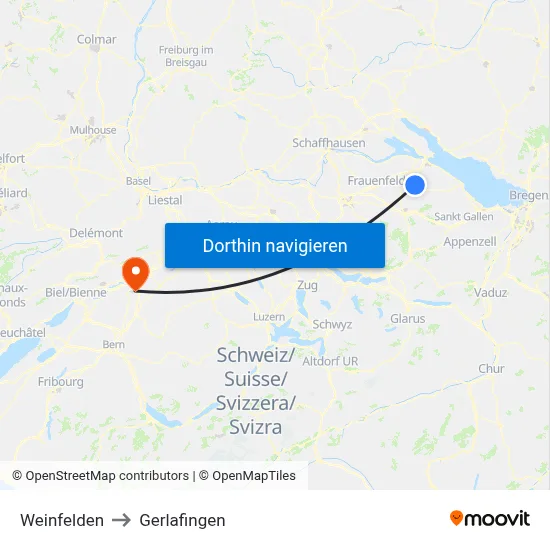 Weinfelden to Gerlafingen map