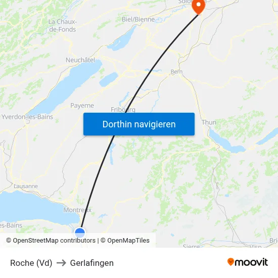Roche (Vd) to Gerlafingen map