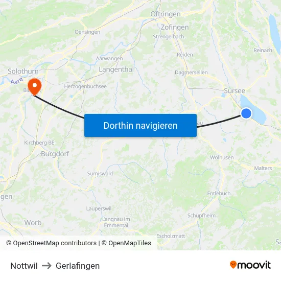 Nottwil to Gerlafingen map