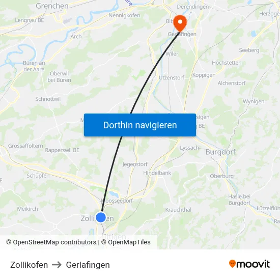Zollikofen to Gerlafingen map