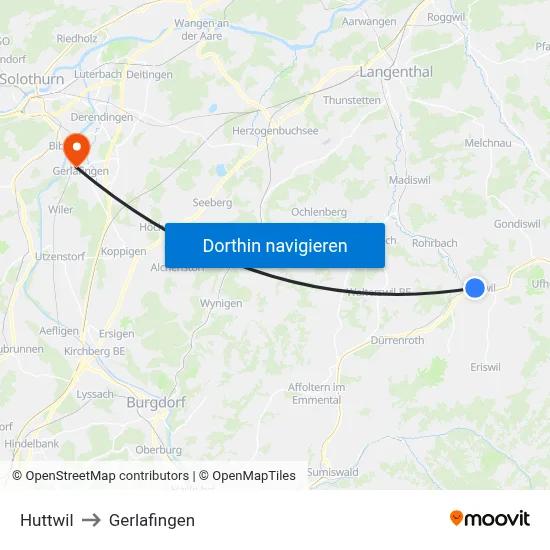 Huttwil to Gerlafingen map