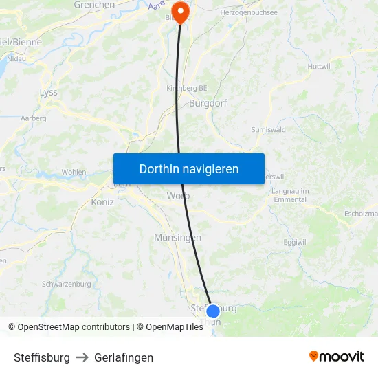 Steffisburg to Gerlafingen map
