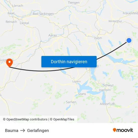 Bauma to Gerlafingen map
