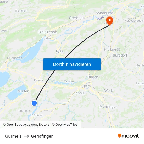 Gurmels to Gerlafingen map
