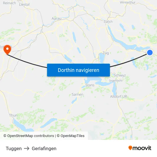 Tuggen to Gerlafingen map