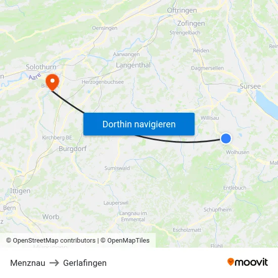 Menznau to Gerlafingen map