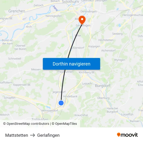 Mattstetten to Gerlafingen map