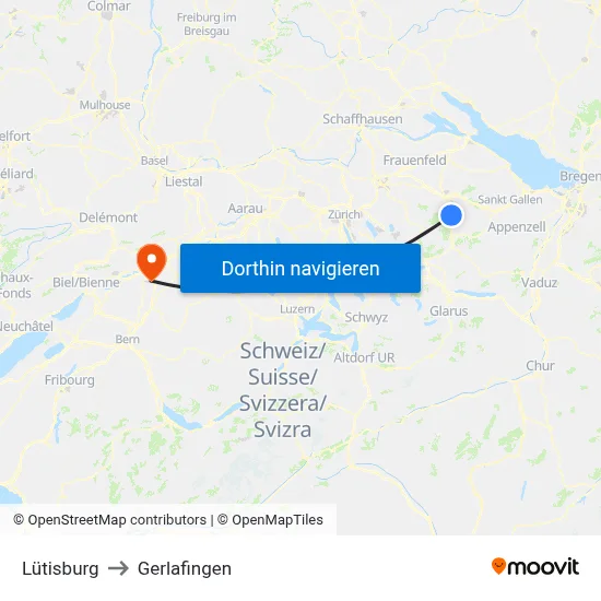 Lütisburg to Gerlafingen map